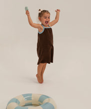 Load image into Gallery viewer, Tiny Trove - Stevie Terry Towelling Dress - Dark Chocolate/Powder Blue
