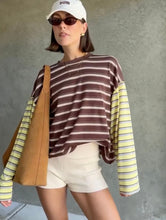 Load image into Gallery viewer, Tiny Trove - Kennedy Stripe Long Sleeve Tee - BROWN & YELLOW STRIPE
