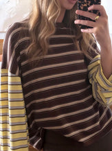 Load image into Gallery viewer, Tiny Trove - Kennedy Stripe Long Sleeve Tee - BROWN & YELLOW STRIPE