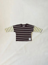 Load image into Gallery viewer, Tiny Trove - Rowan Stripe Cotton Long Sleeve Tee - BROWN/YELLOW STRIPE
