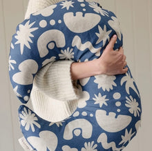 Load image into Gallery viewer, Linen Label - Moon Shape Nursing Pillow- Print Denim Blue