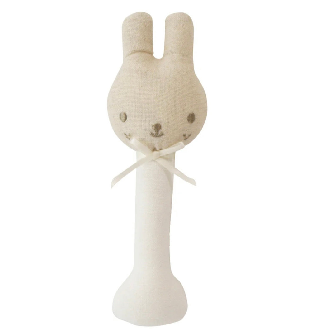 Alimrose - Linen Bunny Stick Rattle - Ivory