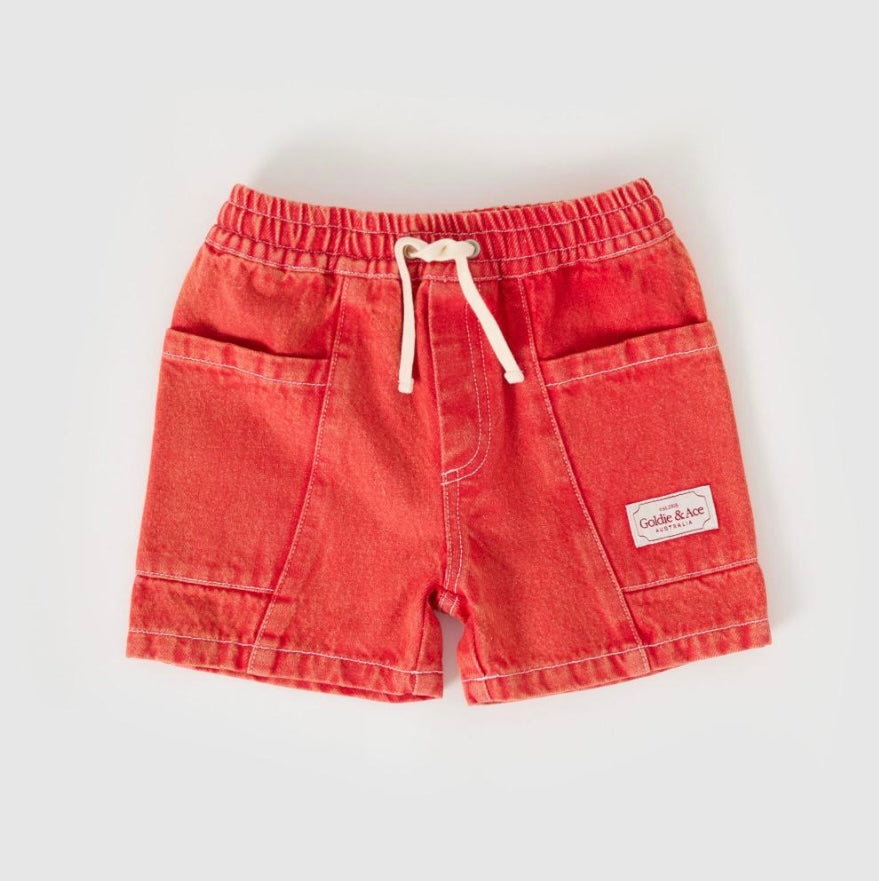 Goldie & Ace - Noah Denim Pocket Shorts Apple Red