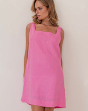 Load image into Gallery viewer, Kaleido - Ladies 100% Linen Square Neck Shift Dress - PINK
