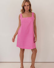 Load image into Gallery viewer, Kaleido - Ladies 100% Linen Square Neck Shift Dress - PINK
