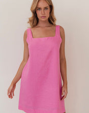 Load image into Gallery viewer, Kaleido - Ladies 100% Linen Square Neck Shift Dress - PINK
