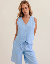 Load image into Gallery viewer, Kaleido - Ladies 100% Linen Button Front Vest - CHAMBRAY
