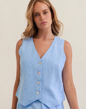 Load image into Gallery viewer, Kaleido - Ladies 100% Linen Button Front Vest - CHAMBRAY
