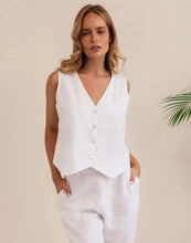 Load image into Gallery viewer, Kaleido - Ladies 100% Linen Button Front Vest - WHITE
