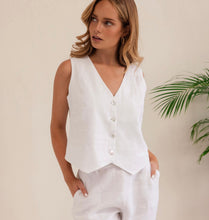 Load image into Gallery viewer, Kaleido - Ladies 100% Linen Button Front Vest - WHITE
