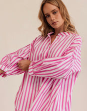 Load image into Gallery viewer, Kaleido - Ladies 100% Cotton Gathered Sleeve Shirt - PINK / WHITE STRIPE
