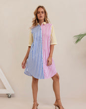 Load image into Gallery viewer, Kaleido - Ladies 100% Cotton Spliced Shirtdress - MULTI STRIPE
