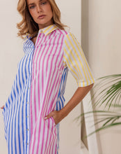Load image into Gallery viewer, Kaleido - Ladies 100% Cotton Spliced Shirtdress - MULTI STRIPE
