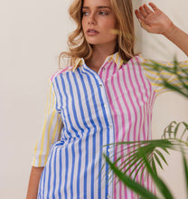 Load image into Gallery viewer, Kaleido - Ladies 100% Cotton Spliced Shirtdress - MULTI STRIPE
