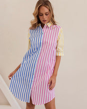 Load image into Gallery viewer, Kaleido - Ladies 100% Cotton Spliced Shirtdress - MULTI STRIPE
