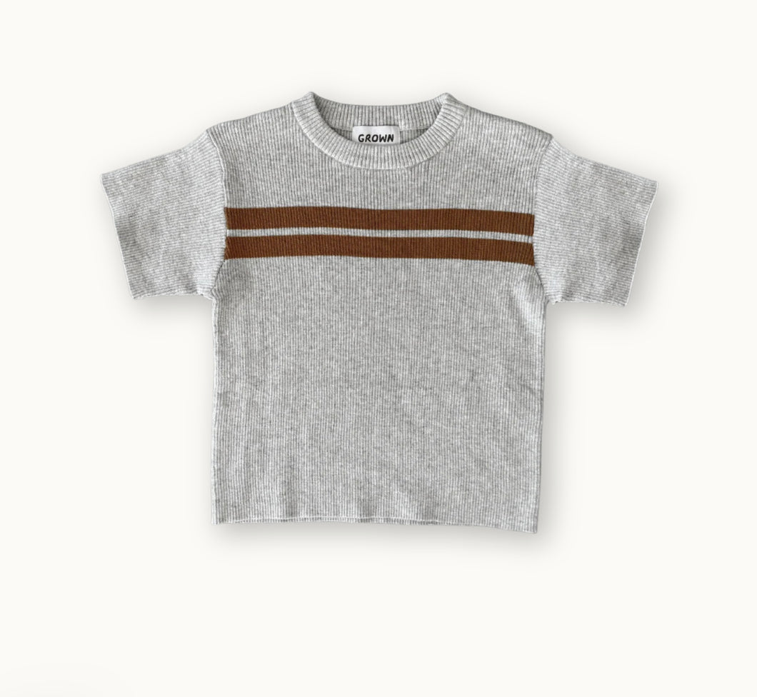 Grown Clothing - Twin Striped Ribbed Tee Grey Marle