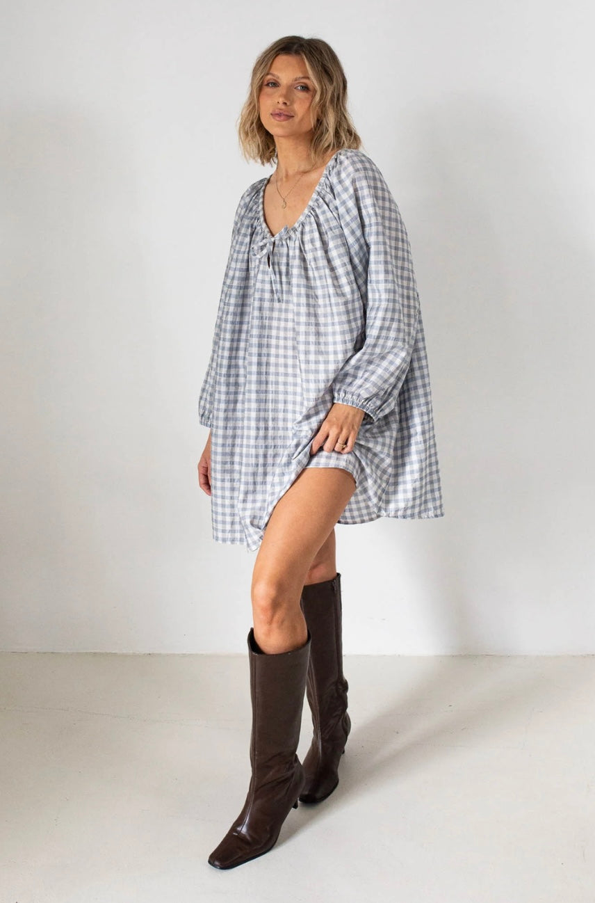 Tiny Trove - Women's Aimee Check Dress - Blue/White/Grey Check