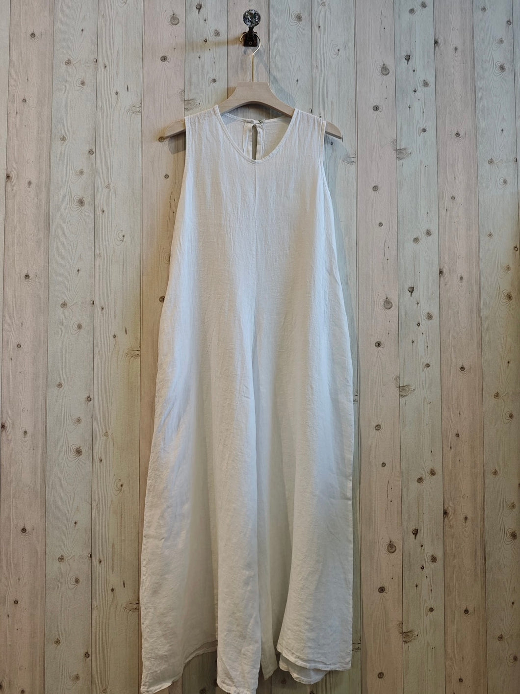 Linen - Ladies Sleeveless Jumpsuit - White 100% Linen