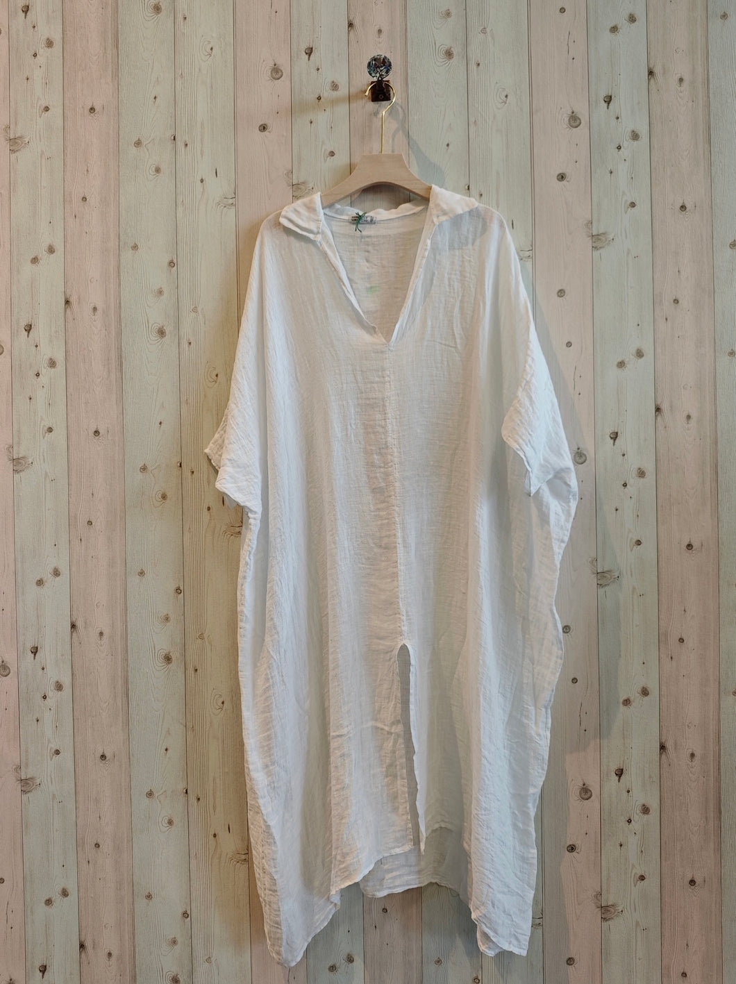 Linen - Ladies Kaftan Plain White 100% Linen