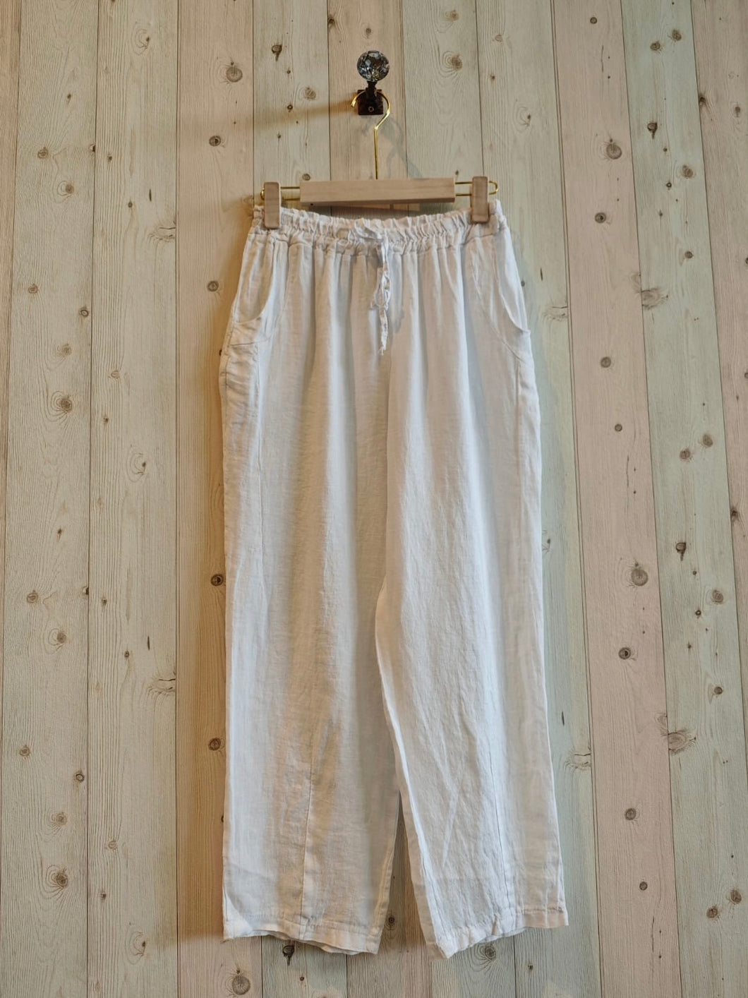 Linen -Ladies 100% Linen White Trousers