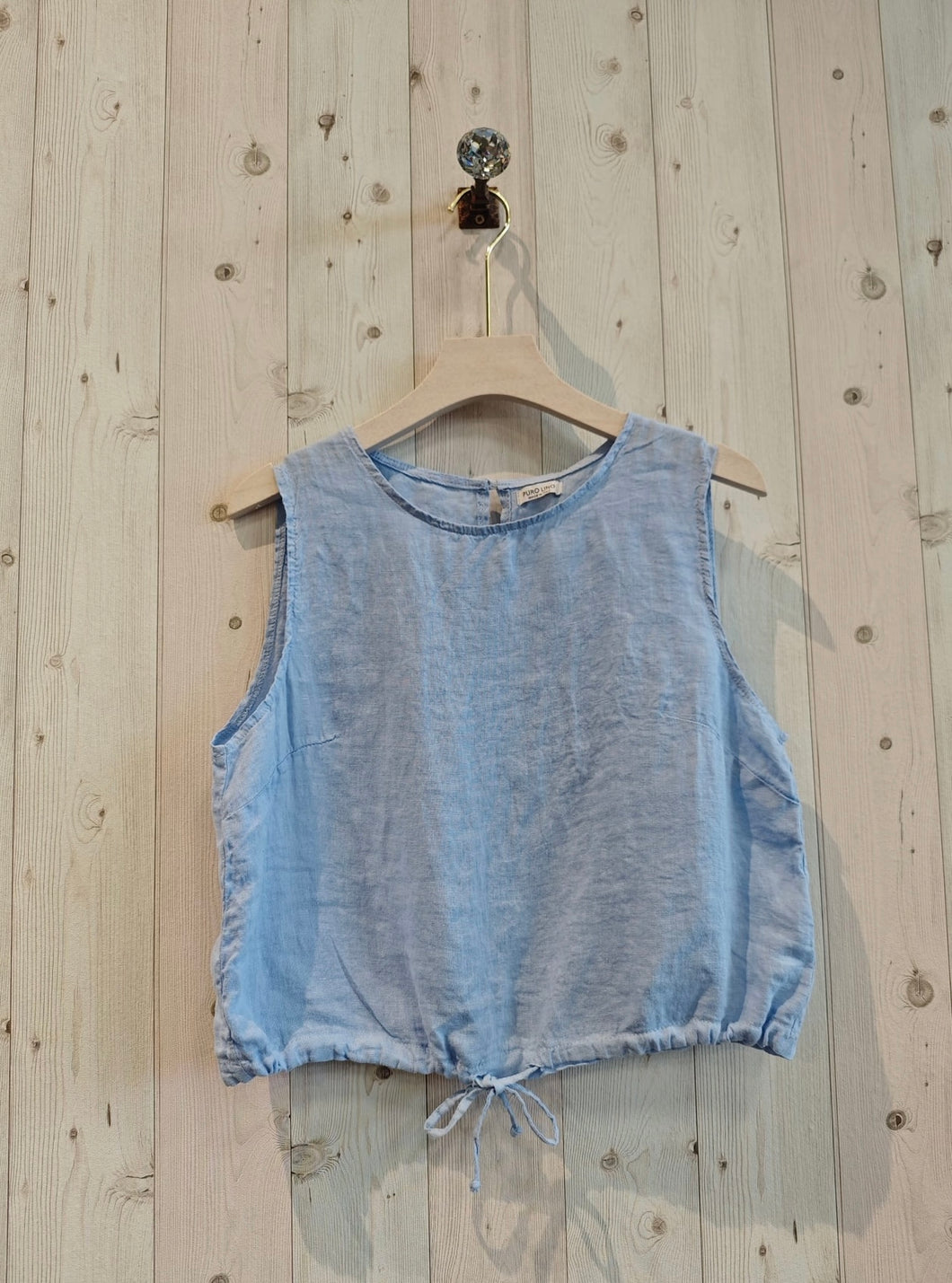 Linen - Ladies 100% Linen Heavenly Blue Singlet Blouse Top
