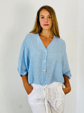 Load image into Gallery viewer, Linen - Ladies Short Elbow Sleeve Blouse - 100% Linen Heavenly Blue
