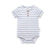 Load image into Gallery viewer, Aster &amp; Oak - Blue Stripe Rib Henley Onesie
