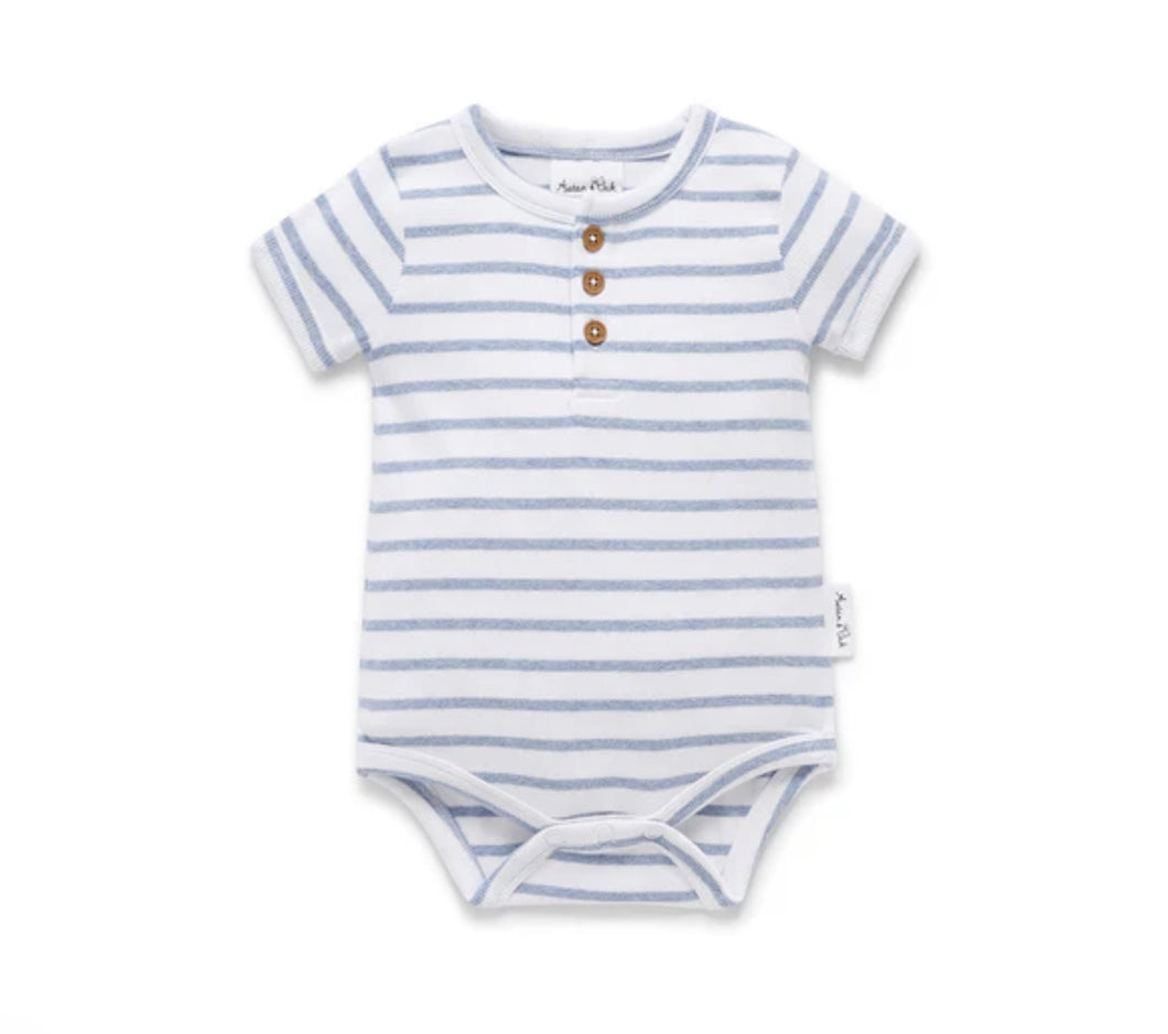 Aster & Oak - Blue Stripe Rib Henley Onesie