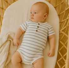 Load image into Gallery viewer, Aster &amp; Oak - Blue Stripe Rib Henley Onesie
