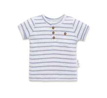 Load image into Gallery viewer, Aster &amp; Oak - Blue Stripe Rib Henley Top
