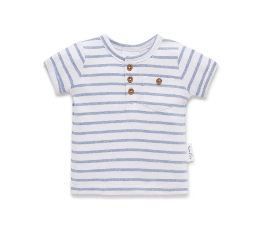 Aster & Oak - Blue Stripe Rib Henley Top