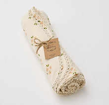 Load image into Gallery viewer, Over the Dandelions - Organic Muslin Swaddle Daisy with Lace
