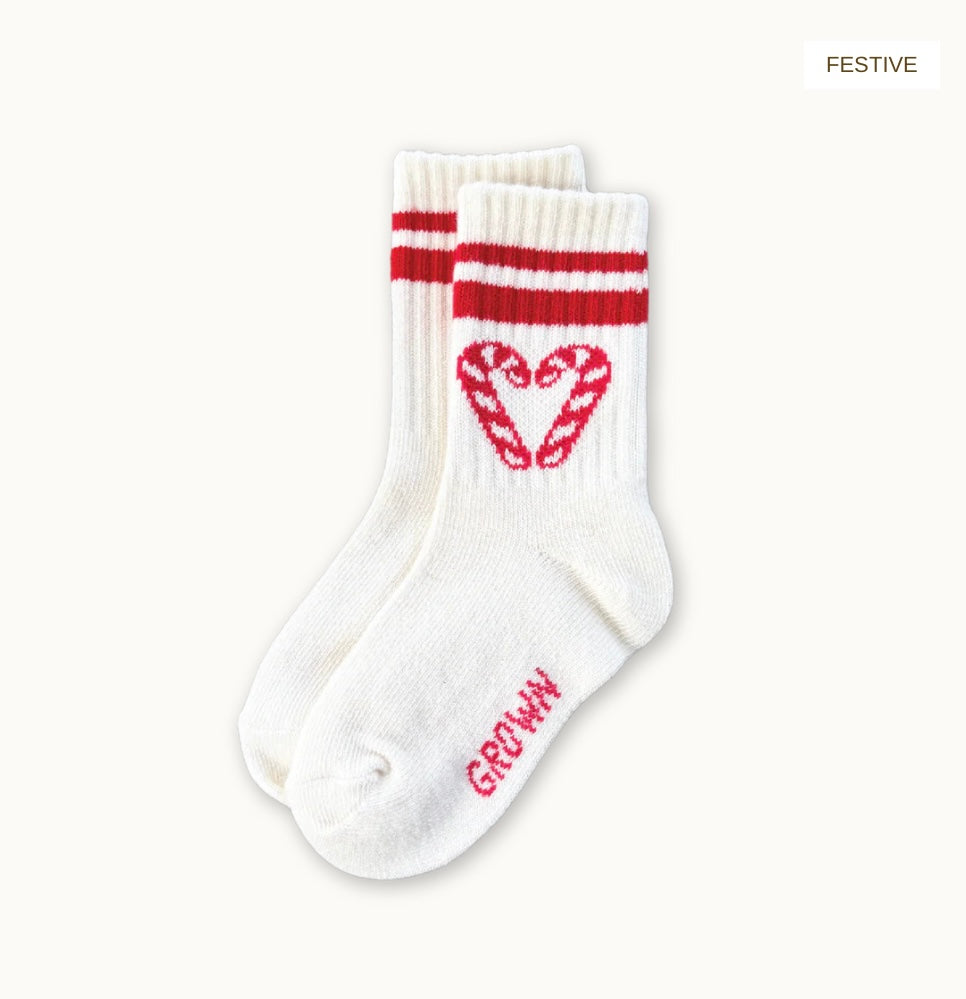 Grown - Candy Cane Heart Socks - Milk