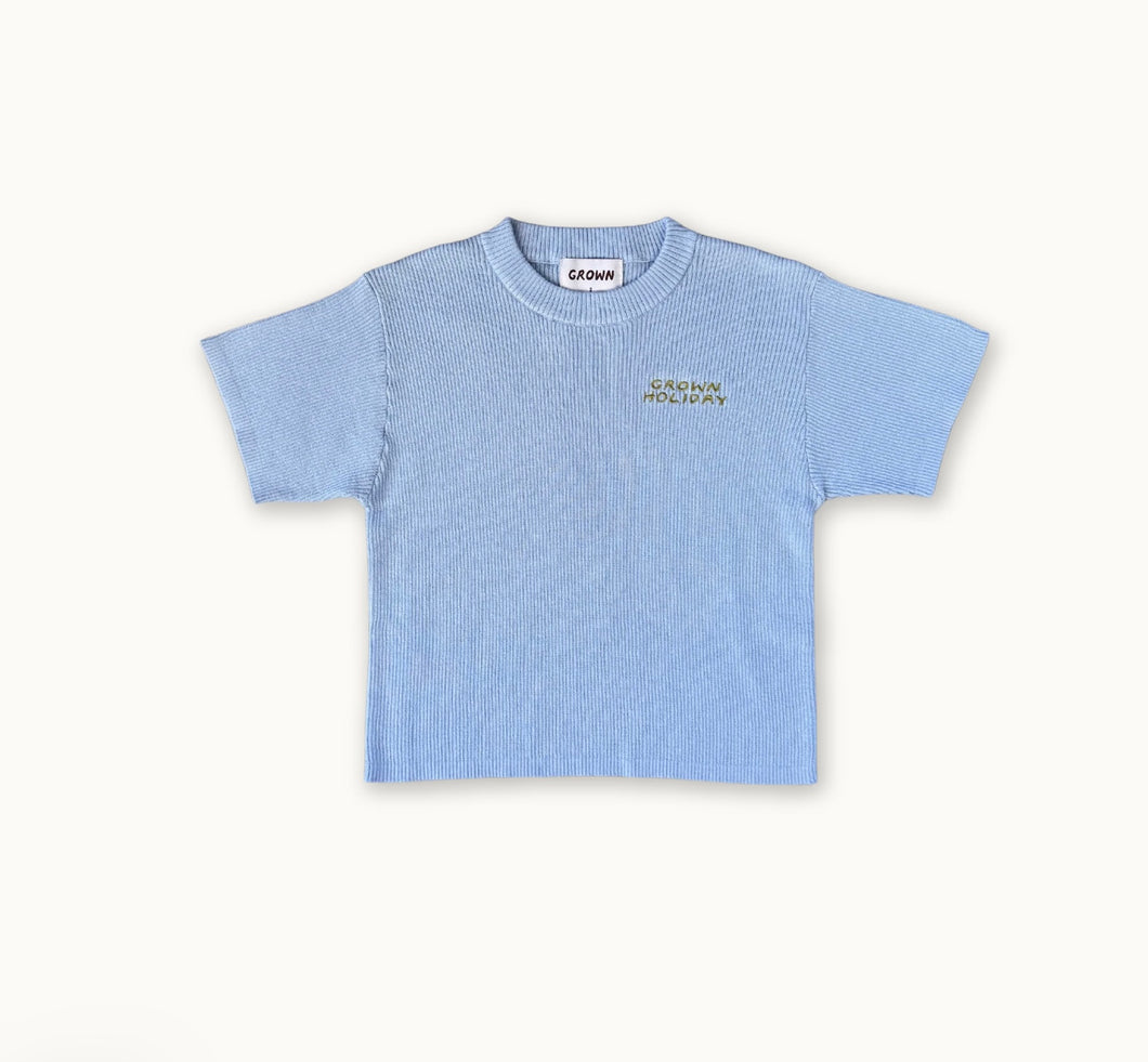 Grown - Organic Ribbed Knit Logo Tee - Ocean