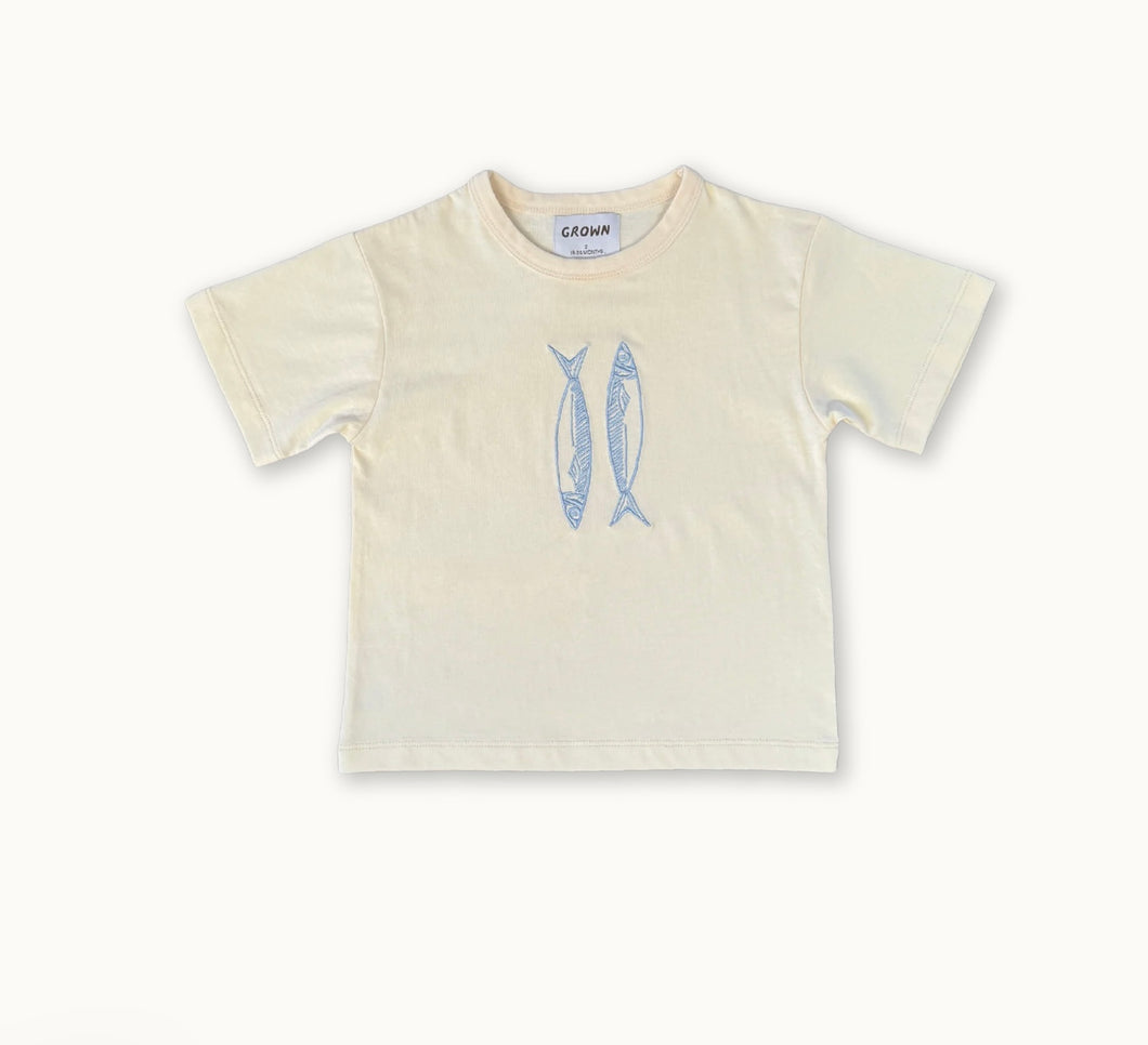 Grown - Organic Sardine Embroidered Tee - Milk