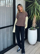 Load image into Gallery viewer, Tiny Trove - Kennedy Stripe Long Sleeve Tee  - BROWN &amp; YELLOW STRIPE
