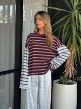 Load image into Gallery viewer, Tiny Trove - Kennedy Stripe Long Sleeve Tee - MAROON &amp; BLUE STRIPE
