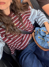 Load image into Gallery viewer, Tiny Trove - Kennedy Stripe Long Sleeve Tee - MAROON &amp; BLUE STRIPE

