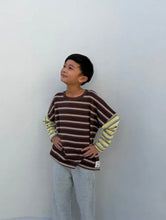 Load image into Gallery viewer, Tiny Trove - Rowan Stripe Cotton Long Sleeve Tee - BROWN/YELLOW STRIPE
