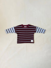 Load image into Gallery viewer, Tiny Trove - Rowan Stripe Long Sleeve Tee - MAROON &amp; BLUE
