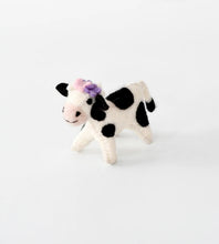 Load image into Gallery viewer, Tara Treasures - Felt Spotted Cow Toy with Flowers
