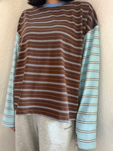 Load image into Gallery viewer, Tiny Trove - Women's Kennedy Stripe Long Sleeve Tee - Cocoa/Blue Stripe
