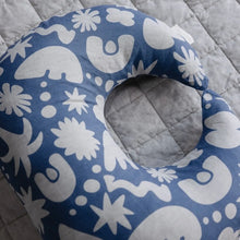 Load image into Gallery viewer, Linen Label - Moon Shape Nursing Pillow- Print Denim Blue
