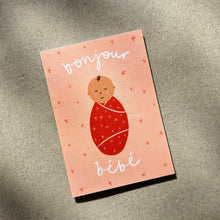 Load image into Gallery viewer, Lauren Sissons Studio - Bonjour Bebe Pink Mini Card - New Baby Cute Shower Greeting
