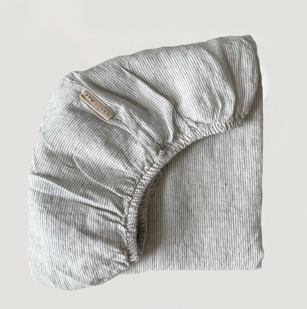 7pm Linen Mini Stripe Fitted Sheet Single